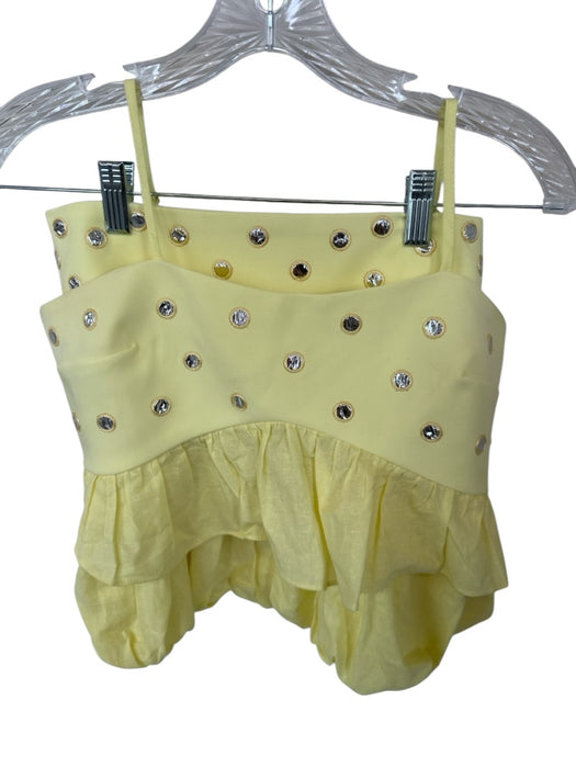 Fancy Size XS Butter Yellow Polyester Bubble Hem metallic dots Cropped Skirt Set Butter Yellow / XS