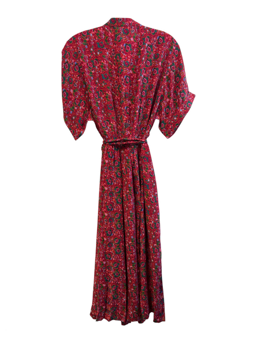 Rungolee Size XL Red & Multi Silk Short Sleeve Foliage cuffed sleeve Dress Red & Multi / XL