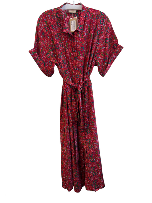 Rungolee Size XL Red & Multi Silk Short Sleeve Foliage cuffed sleeve Dress Red & Multi / XL