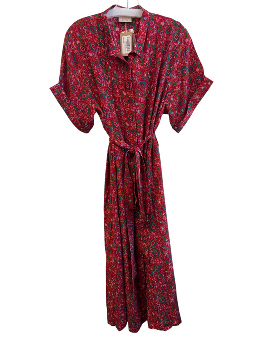 Rungolee Size XL Red & Multi Silk Short Sleeve Foliage cuffed sleeve Dress Red & Multi / XL
