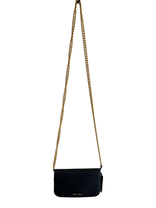 Miu Miu Black Gold Tone Hardware Pebbled Leather Magnetic Snap Convertible Bag Black / Small
