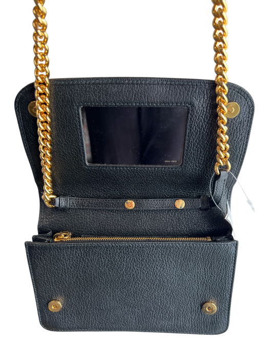 Miu Miu Black Gold Tone Hardware Pebbled Leather Magnetic Snap Convertible Bag Black / Small