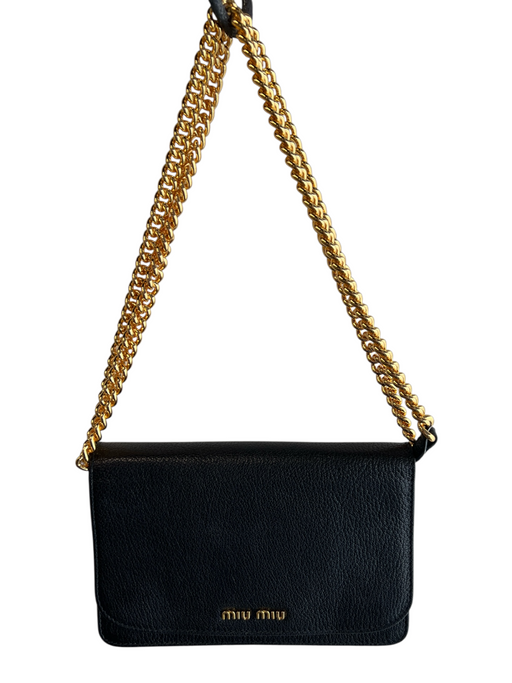 Miu Miu Black Gold Tone Hardware Pebbled Leather Magnetic Snap Convertible Bag Black / Small