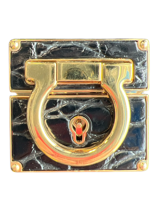 Salvatore Ferragamo Black Leather Gold Tone Hardware Laser Cut Chain Detail Bag Black / Small