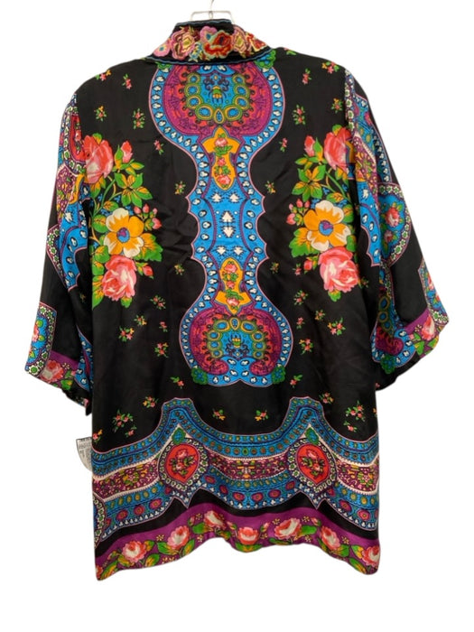 Johnny Was Size XS Black, Pink, Purple Silk Open Front Floral Abstract Jacket Black, Pink, Purple / XS