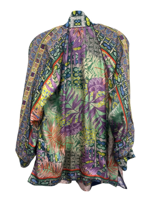 Johnny Was Size S Navy, Purple, Green Silk Reversible Snaps Abstract Jacket Navy, Purple, Green / S