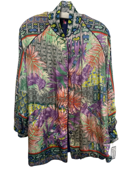 Johnny Was Size S Navy, Purple, Green Silk Reversible Snaps Abstract Jacket Navy, Purple, Green / S