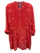 Johnny Was Size L Red Rayon 1/2 Button Long Sleeve Floral Stitching Pleats Dress Red / L
