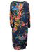 Johnny Was Size L Navy & Multi Cotton & Silk Long Sleeve Midi Floral Dress Navy & Multi / L