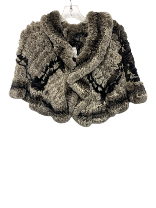 Juliana Collezione Gray, Black, Cream Rex Rabbit Ruffle Striped Cape Gray, Black, Cream / One Size