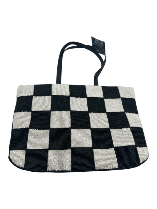 Suzanna Layne Black & White Polyester Leather Handle Checkered Beaded Bag Black & White / Medium