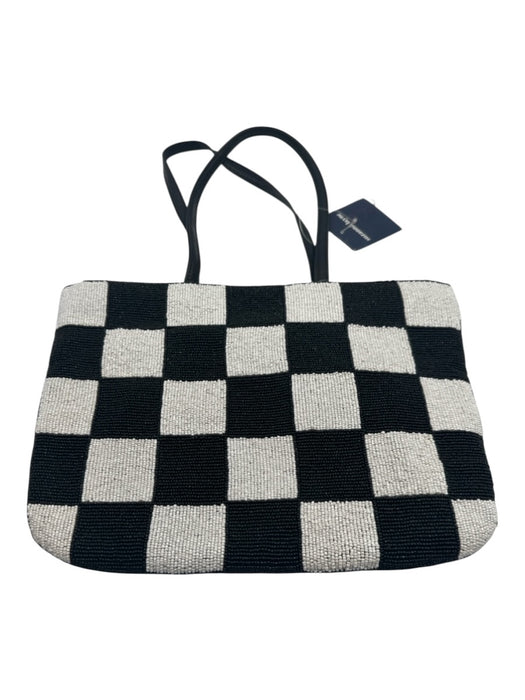 Suzanna Layne Black & White Polyester Leather Handle Checkered Beaded Bag Black & White / Medium