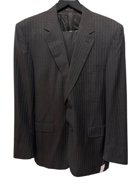 Canali Brown & White Wool Blend Striped 2 Button Men's Suit