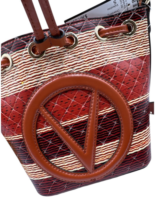 Valentino Red, Brown, Tan, Purple Leather Drawstring Horizontal Stripe Logo Bag Red, Brown, Tan, Purple / S