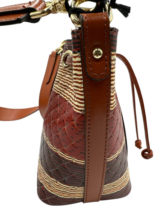 Valentino Red, Brown, Tan, Purple Leather Drawstring Horizontal Stripe Logo Bag Red, Brown, Tan, Purple / S