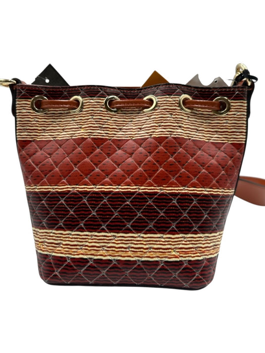 Valentino Red, Brown, Tan, Purple Leather Drawstring Horizontal Stripe Logo Bag Red, Brown, Tan, Purple / S