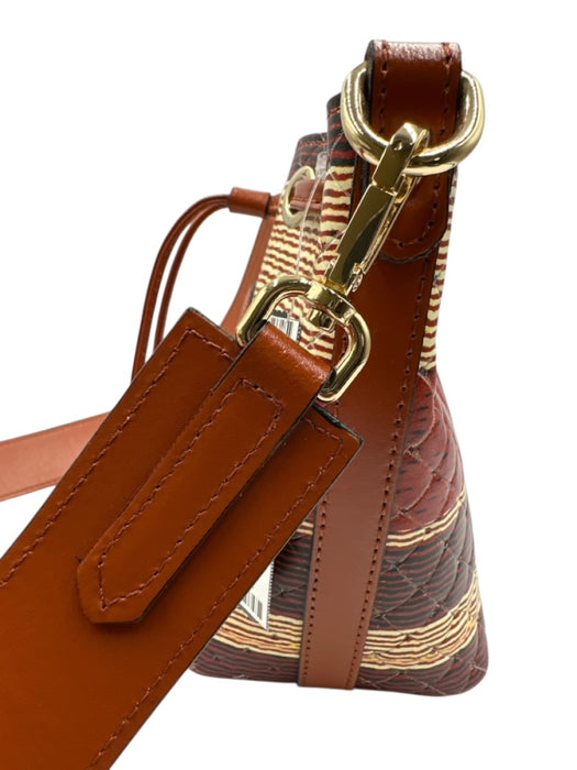 Valentino Red, Brown, Tan, Purple Leather Drawstring Horizontal Stripe Logo Bag Red, Brown, Tan, Purple / S