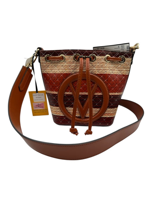 Valentino Red, Brown, Tan, Purple Leather Drawstring Horizontal Stripe Logo Bag Red, Brown, Tan, Purple / S