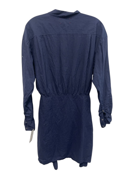 XiRENA Size Medium Navy Blue Cotton Long Sleeve Button Front Tie Waist Dress Navy Blue / Medium