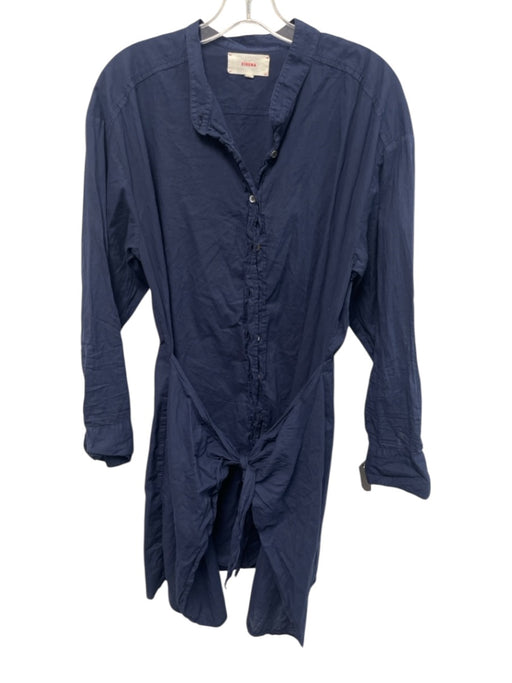XiRENA Size Medium Navy Blue Cotton Long Sleeve Button Front Tie Waist Dress Navy Blue / Medium