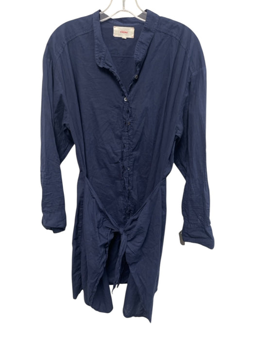 XiRENA Size Medium Navy Blue Cotton Long Sleeve Button Front Tie Waist Dress Navy Blue / Medium