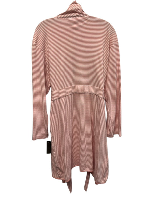Lake Size Large Salmon Pink & White Cotton Long Sleeve Striped Wrap Robe Pajamas Salmon Pink & White / Large