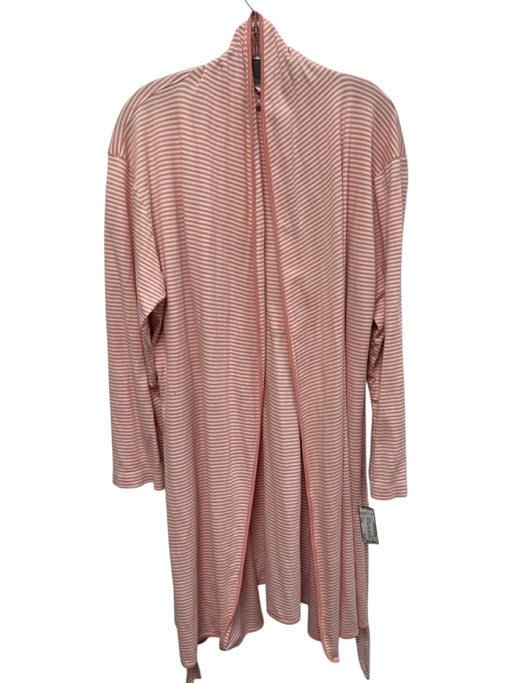 Lake Size Large Salmon Pink & White Cotton Long Sleeve Striped Wrap Robe Pajamas Salmon Pink & White / Large