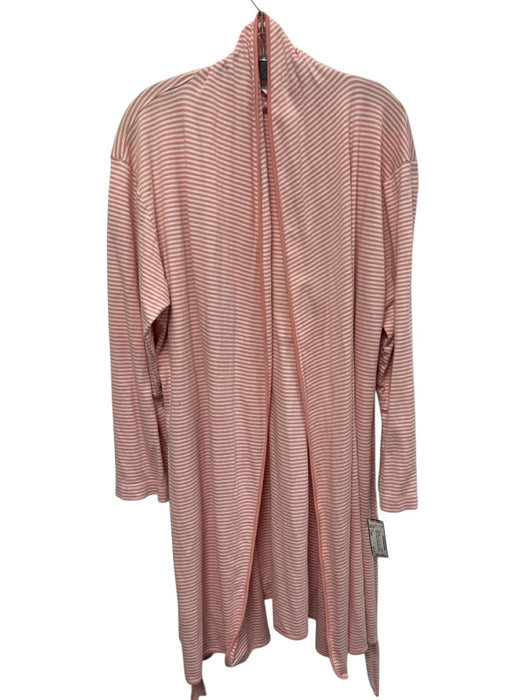 Lake Size Large Salmon Pink & White Cotton Long Sleeve Striped Wrap Robe Pajamas Salmon Pink & White / Large