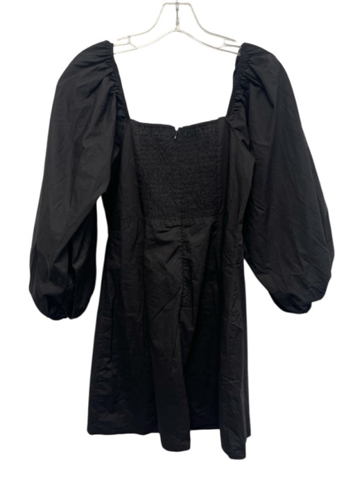 Pomander Place Size Medium Black Cotton Long puff sleeve Square Neck Dress Black / Medium