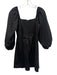 Pomander Place Size Medium Black Cotton Long puff sleeve Square Neck Dress Black / Medium