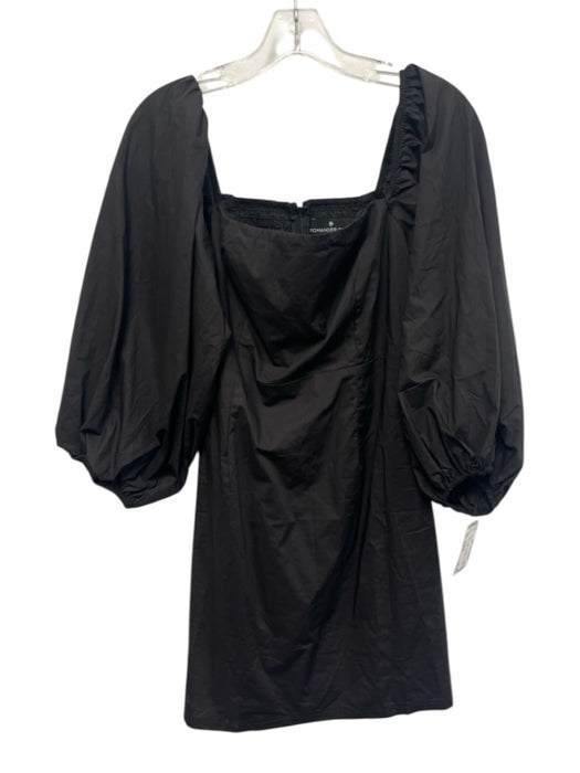 Pomander Place Size Medium Black Cotton Long puff sleeve Square Neck Dress Black / Medium