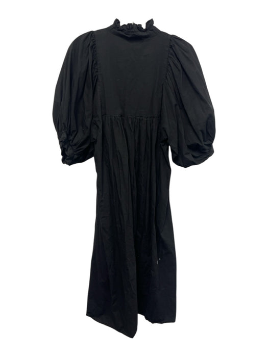 Never a Wallflower Size Est M Black Cotton Half Puff Sleeve V Neck Ruffles Dress Black / Est M