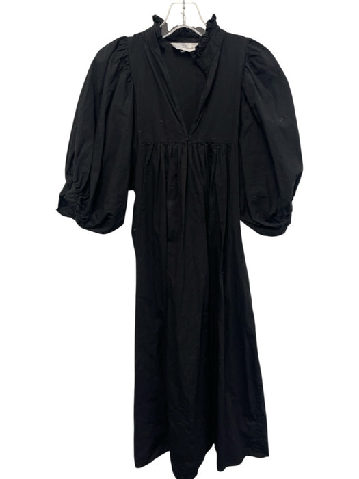 Never a Wallflower Size Est M Black Cotton Half Puff Sleeve V Neck Ruffles Dress Black / Est M