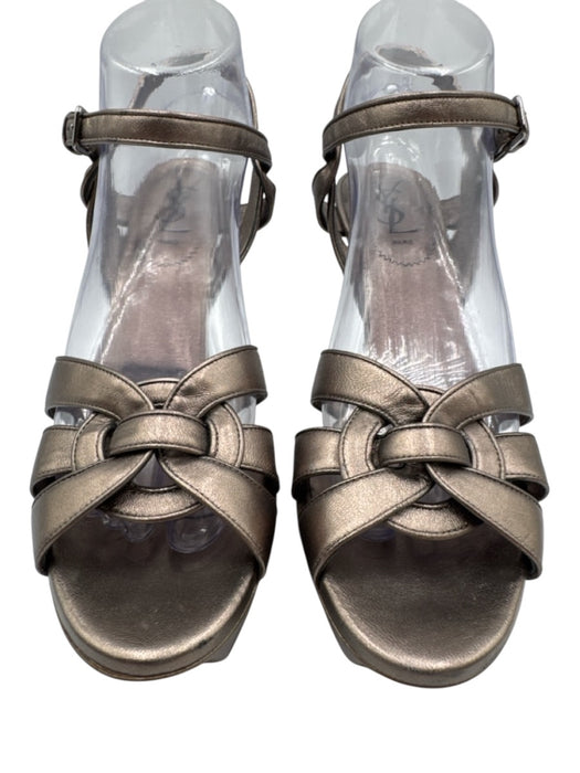 Yves Saint Laurent Shoe Size 40 Gunmetal Silver Leather Upper Metallic Sandals Gunmetal Silver / 40