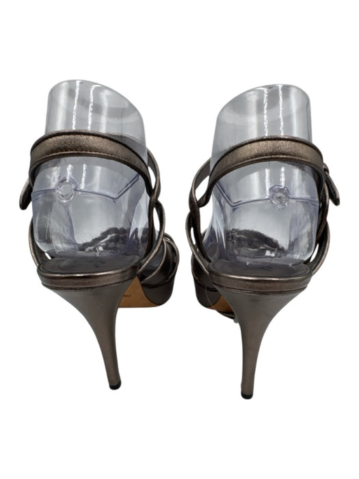 Yves Saint Laurent Shoe Size 40 Gunmetal Silver Leather Upper Metallic Sandals Gunmetal Silver / 40