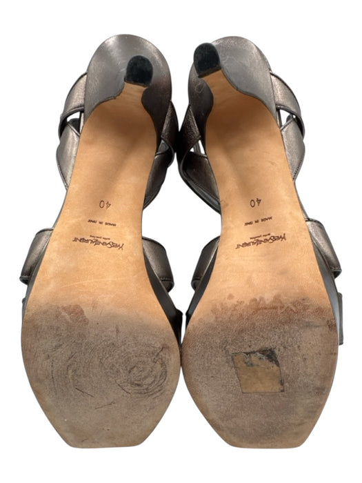 Yves Saint Laurent Shoe Size 40 Gunmetal Silver Leather Upper Metallic Sandals Gunmetal Silver / 40