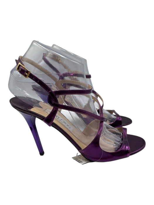 Jimmy Choo Shoe Size 40.5 Purple Leather Upper Metallic Criss Cross Sandals Purple / 40.5