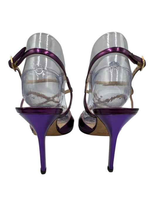 Jimmy Choo Shoe Size 40.5 Purple Leather Upper Metallic Criss Cross Sandals Purple / 40.5