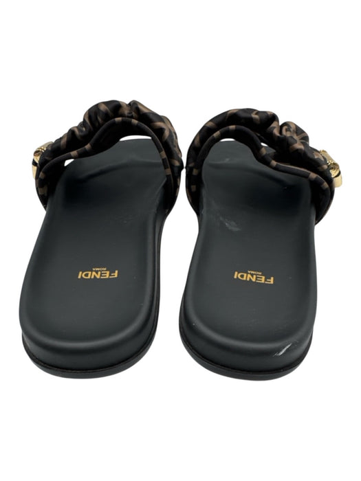 Fendi Shoe Size 40 Black & Brown Leather goldtone hardware Satin Sandals Black & Brown / 40