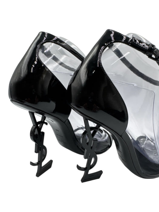 Saint Laurent Shoe Size 40 Black Leather Patent Sculptural Heel Sandals Black / 40
