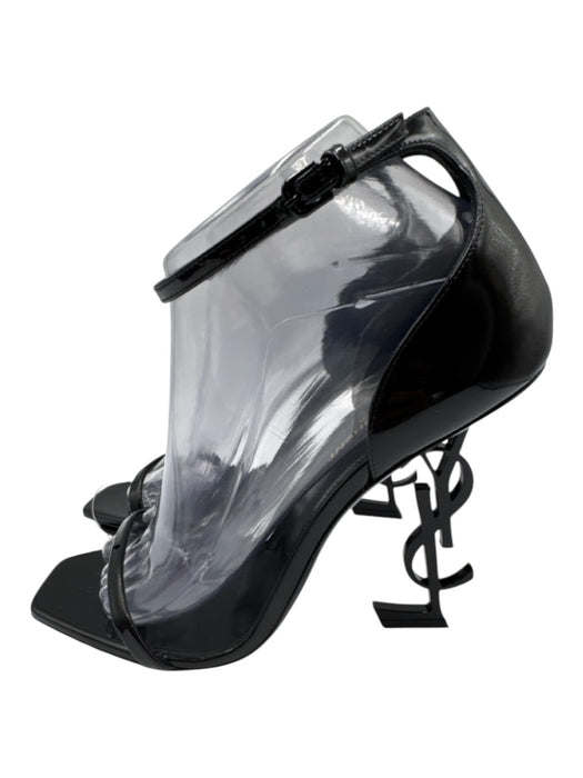 Saint Laurent Shoe Size 40 Black Leather Patent Sculptural Heel Sandals Black / 40