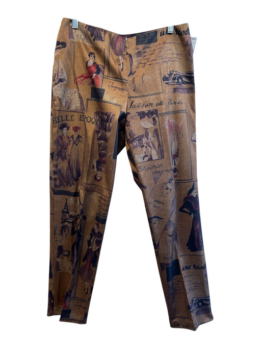 W Size 10 Brown & Multi Cotton Blend Front Zip Print Detail High Rise Pants Brown & Multi / 10