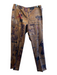 W Size 10 Brown & Multi Cotton Blend Front Zip Print Detail High Rise Pants Brown & Multi / 10