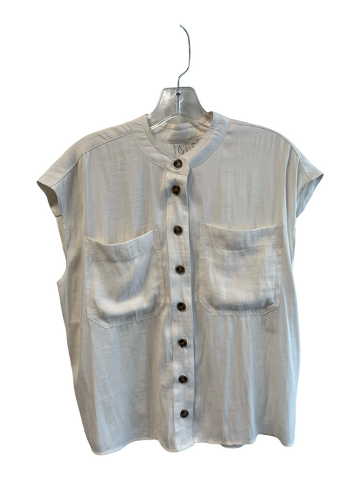 Joie Size Medium Cream Polyester Sleeveless Button Down Breast Pocket Top Cream / Medium