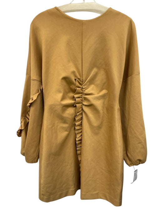 Tibi Size 10 Camel Brown Rayon Blend Long Balloon Sleeve Ruffle Detail Dress Camel Brown / 10