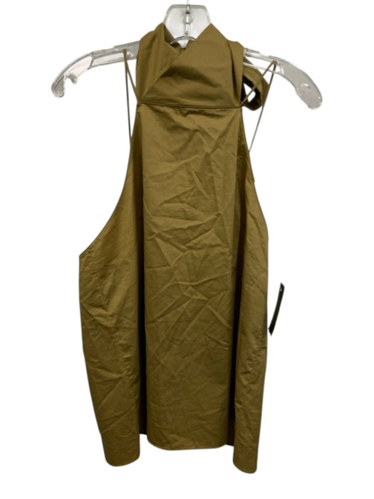 Tibi Size 10 Khaki Green Cotton Sleeveless Halter Tie Back Spaghetti Strap Top Khaki Green / 10