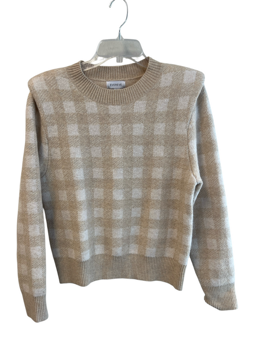 Evereve Size S Ivory Polyester Blend Plaid Round Neck Long Sleeve Sweater Ivory / S