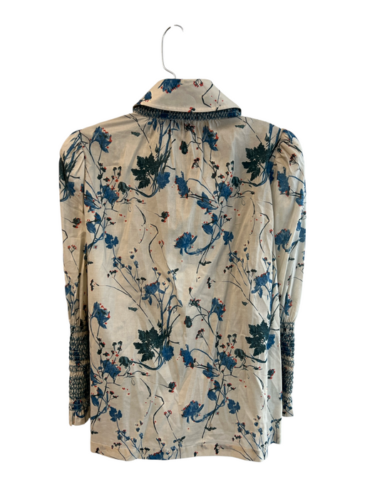 Tuckernuck Size S Beige & Blue Cotton Collared Balloon Sleeve Floral Print Top Beige & Blue / S