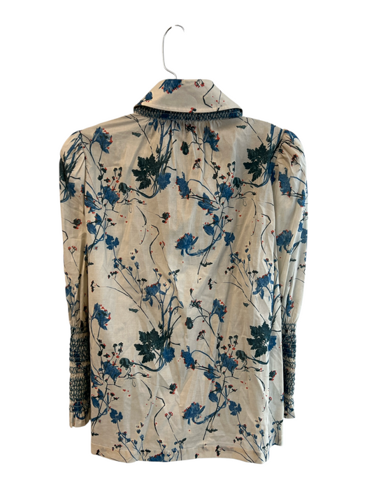 Tuckernuck Size S Beige & Blue Cotton Collared Balloon Sleeve Floral Print Top Beige & Blue / S