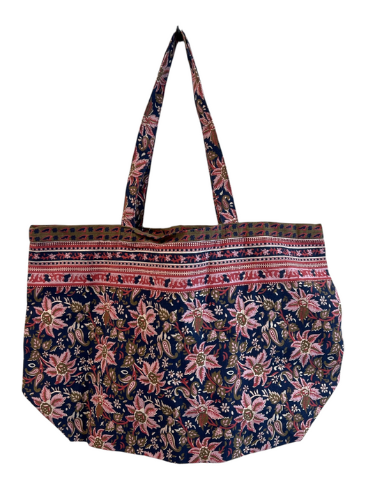 Sezane x Sea New York Blue & Red Canvas Top Handle Floral Print Tote Bag Blue & Red